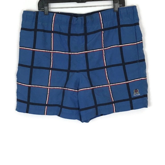Tommy Hilfiger Mens Swim Trunks Size Large Blue Striped 5.5" Inseam